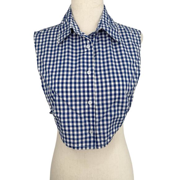 LE COU Gingham Plaid Dickey Womens M Blue White Western Cotton Career Under Top - Picture 1 of 9